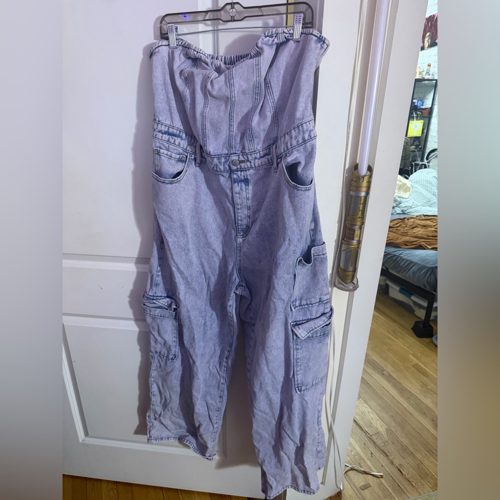 Wild Fable Purple Acid Wash Cargo Denim Jumpsuit XXL